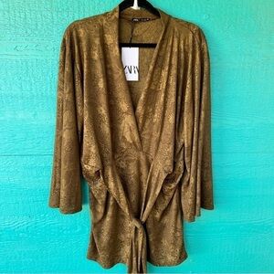ZARA KNOTTED JACQUEMUS JACQUARD SURPLICE DRESS SIZE LARGE NWT